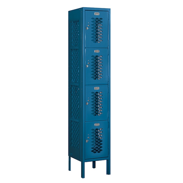 4 Tier Vented Locker, 12"Wx66"Hx12"D, 4 Door, Blue, Unassembled